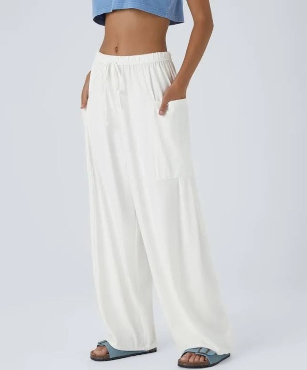 Halara S Regular Mid Rise Drawstring Pocket Palazzo Flowy Wide Leg Pants NWT